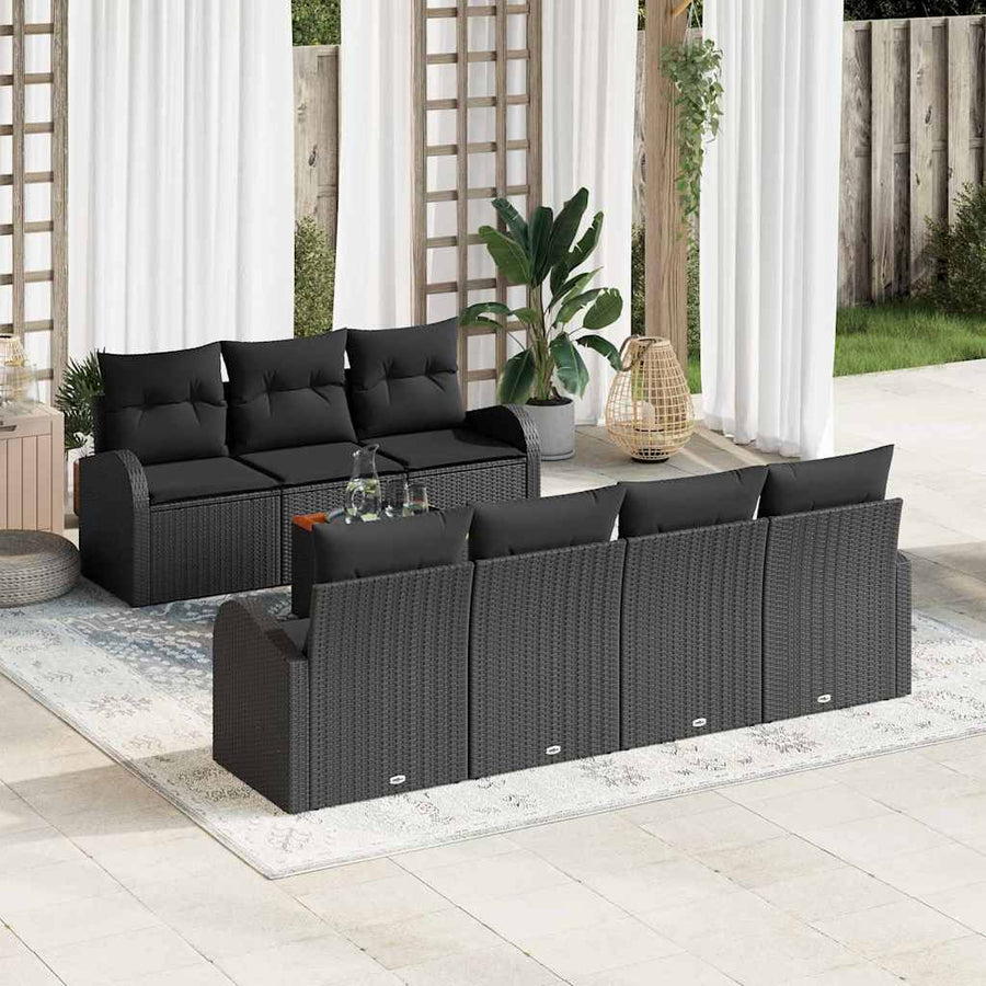 Tuinbankenset met opslag 8 pcs Zwart poly rattan