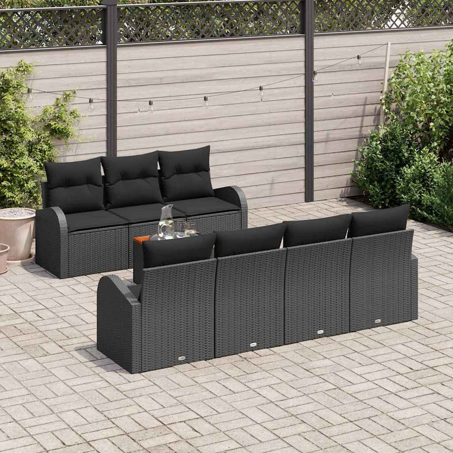 Tuinbankenset met opslag 8 pcs Zwart poly rattan
