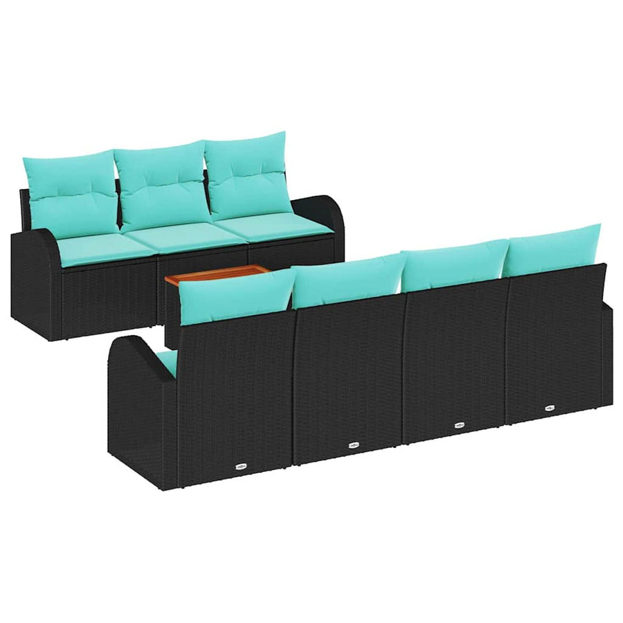 Tuinbankenset met opslag 8 pcs Zwart en Turquoise poly rattan