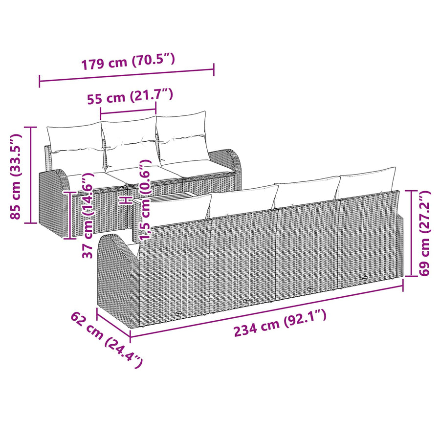 Tuinbankenset met opslag 8 pcs Zwart en Turquoise poly rattan