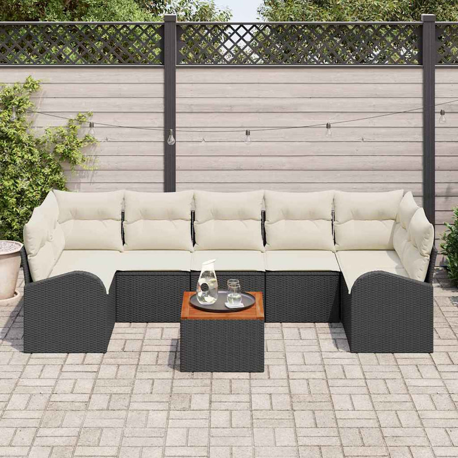 Tuinbankenset met opslag 8 pcs Zwart en Crème poly rattan