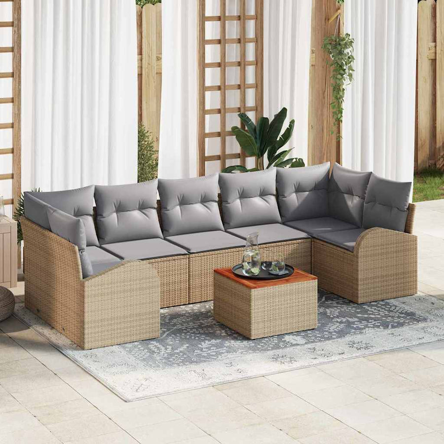 Tuinbankenset met opslag 8 pcs Beige en Licht Grijs poly rattan