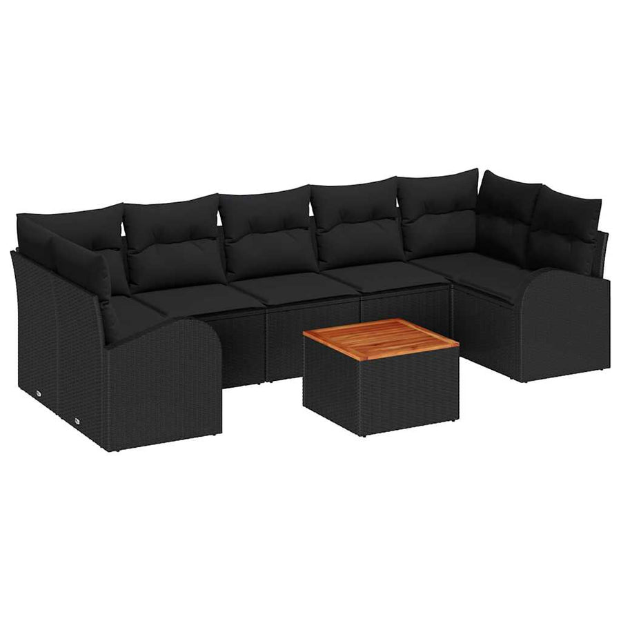Tuinbankenset met opslag 8 pcs Zwart poly rattan