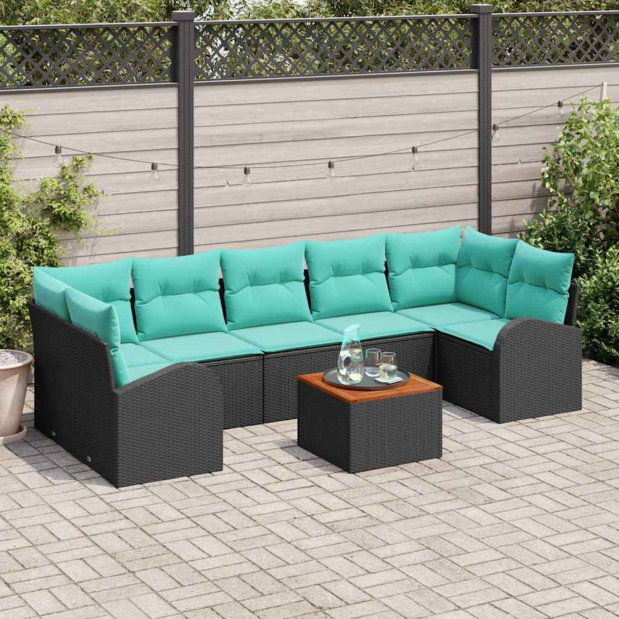 Tuinbankenset met opslag 8 pcs Zwart en Turquoise poly rattan