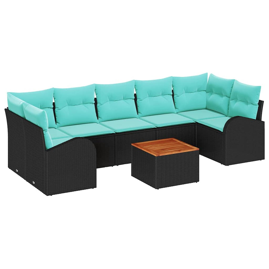 Tuinbankenset met opslag 8 pcs Zwart en Turquoise poly rattan
