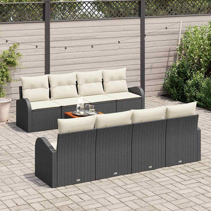 Tuinbankenset met opslag 9 pcs Zwart en Crème poly rattan