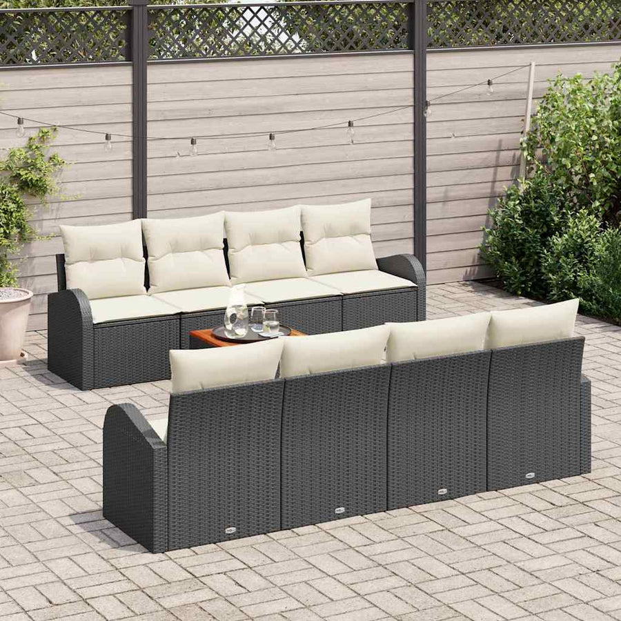 Tuinbankenset met opslag 9 pcs Zwart en Crème poly rattan