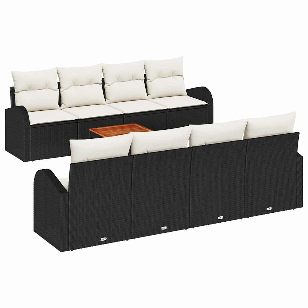 Tuinbankenset met opslag 9 pcs Zwart en Crème poly rattan