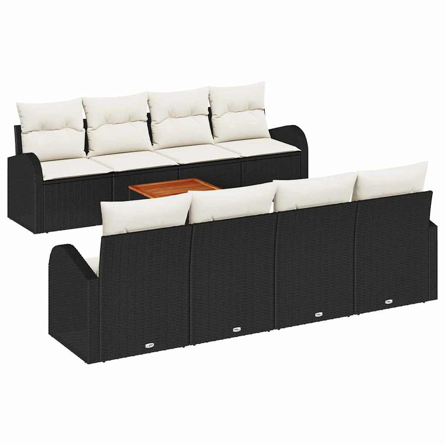 Tuinbankenset met opslag 9 pcs Zwart en Crème poly rattan