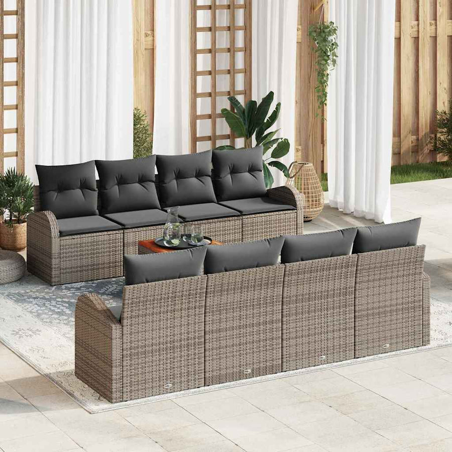 Tuinbankenset met opslag 9 pcs Grijs poly rattan