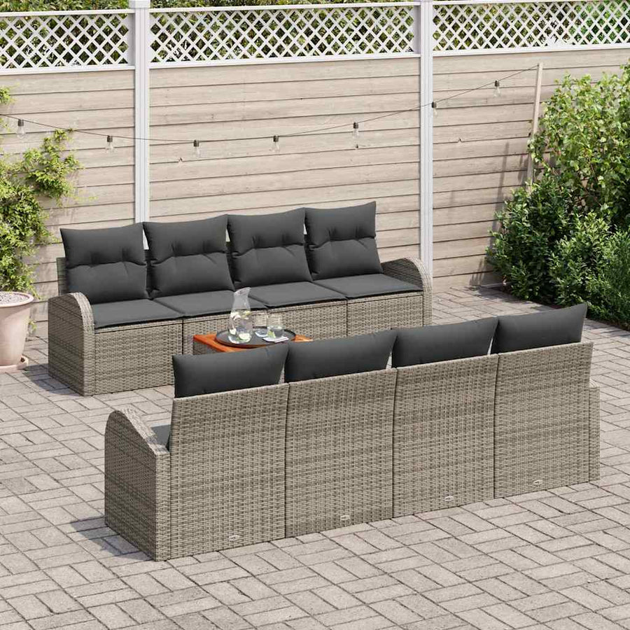 Tuinbankenset met opslag 9 pcs Grijs poly rattan