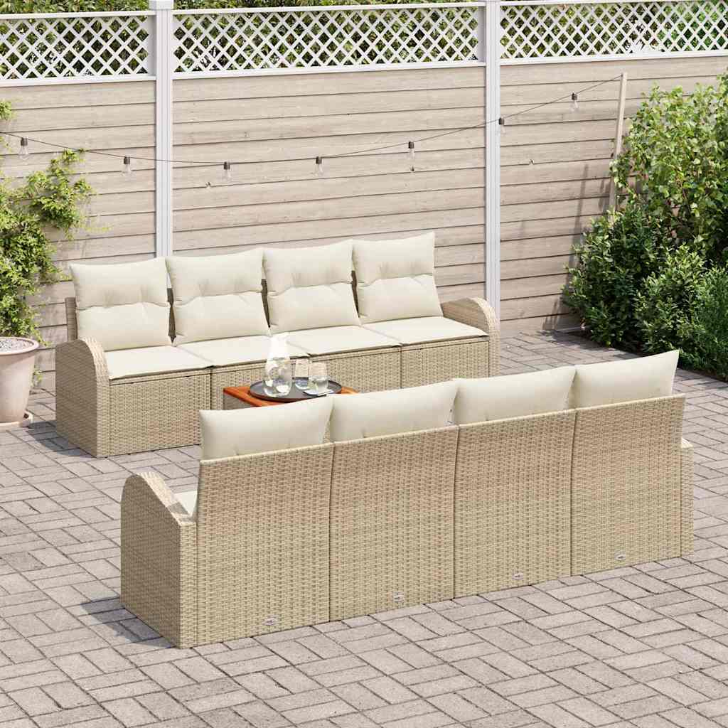Tuinbankenset met opslag 9 pcs Beige en Crème poly rattan