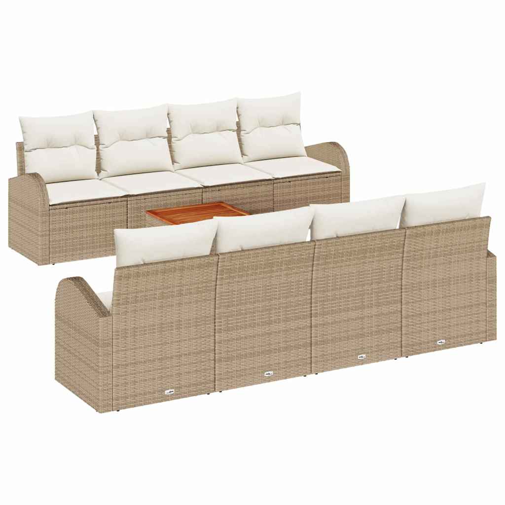 Tuinbankenset met opslag 9 pcs Beige en Crème poly rattan