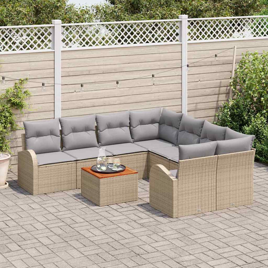 Tuinbankenset met opslag 9 pcs Beige en Licht Grijs poly rattan