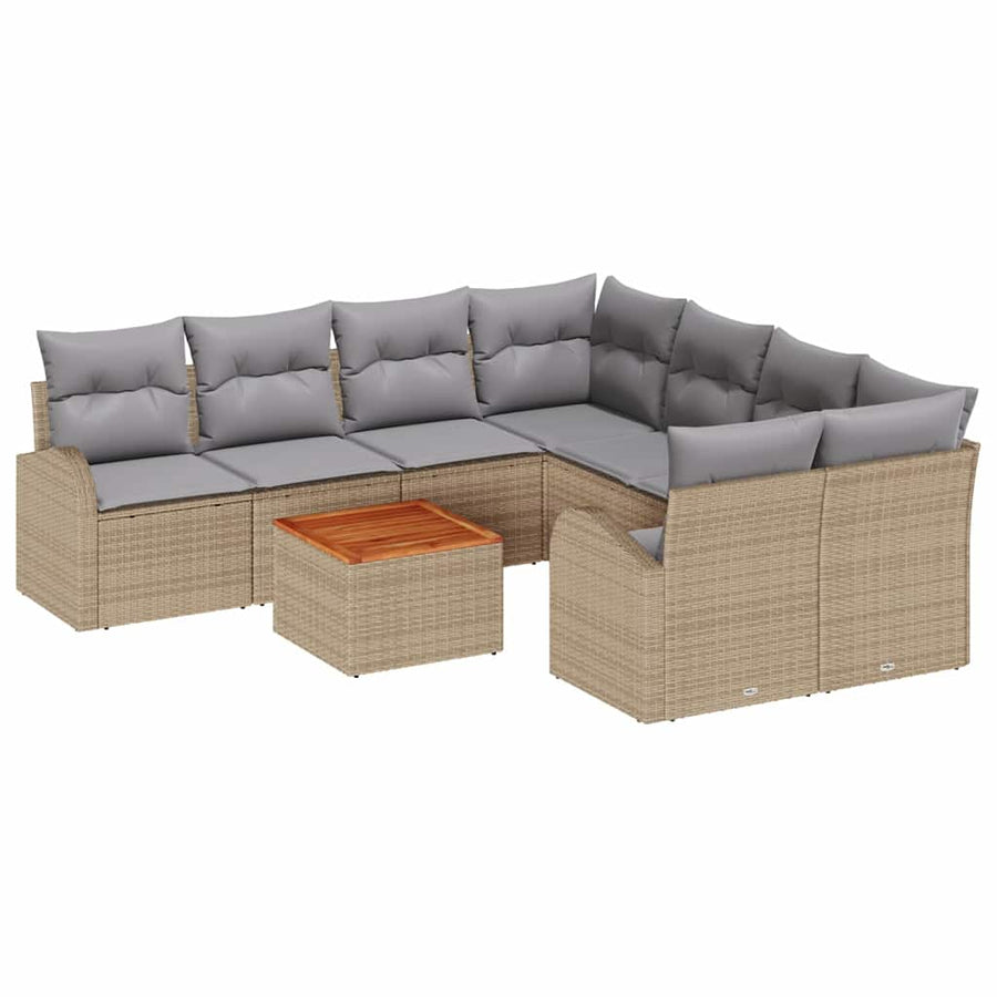Tuinbankenset met opslag 9 pcs Beige en Licht Grijs poly rattan