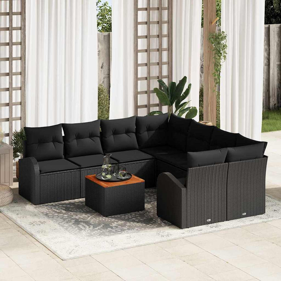 Tuinbankenset met opslag 9 pcs Zwart poly rattan
