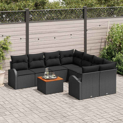 Tuinbankenset met opslag 9 pcs Zwart poly rattan