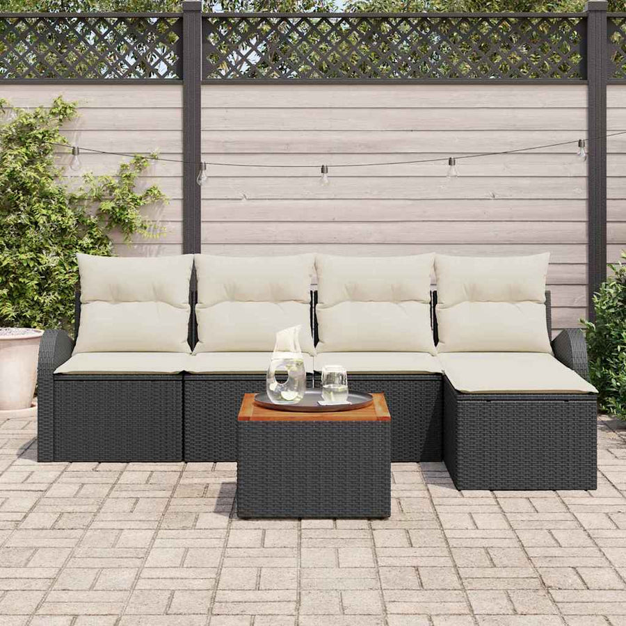 Tuinbankenset met opslag 6 pcs Zwart en Crème poly rattan