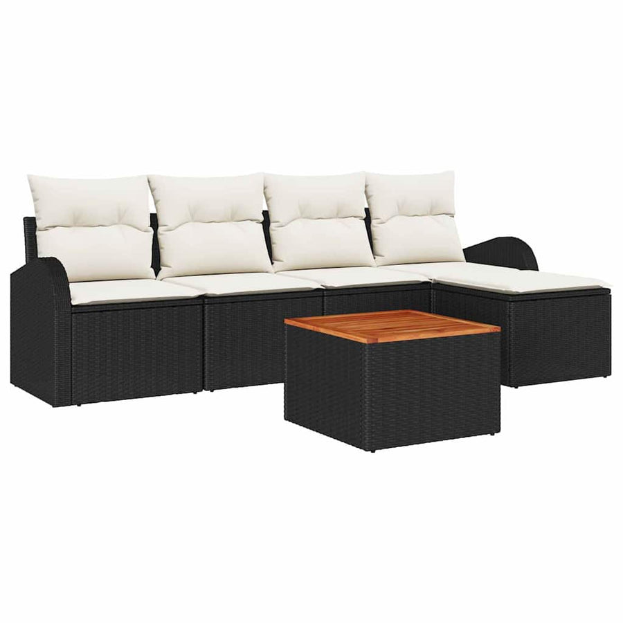 Tuinbankenset met opslag 6 pcs Zwart en Crème poly rattan