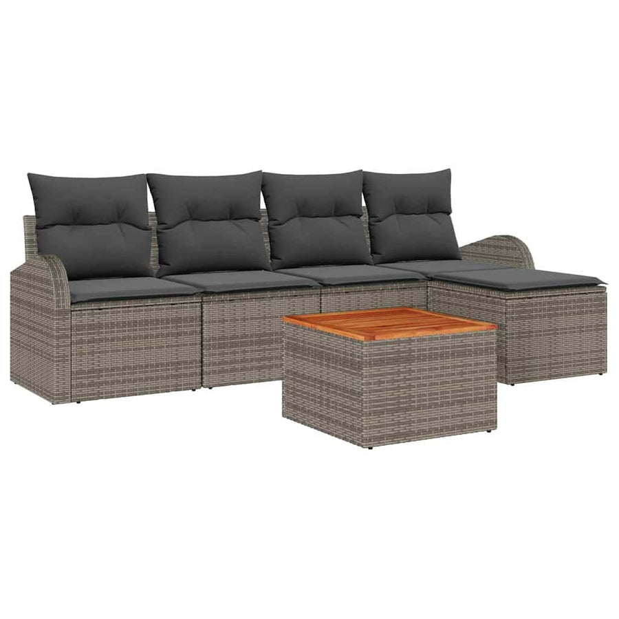 Tuinbankenset met opslag 6 pcs Grijs poly rattan