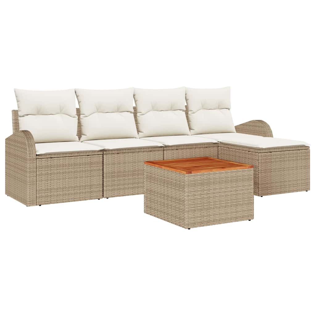 Tuinbankenset met opslag 6 pcs Beige en Crème poly rattan