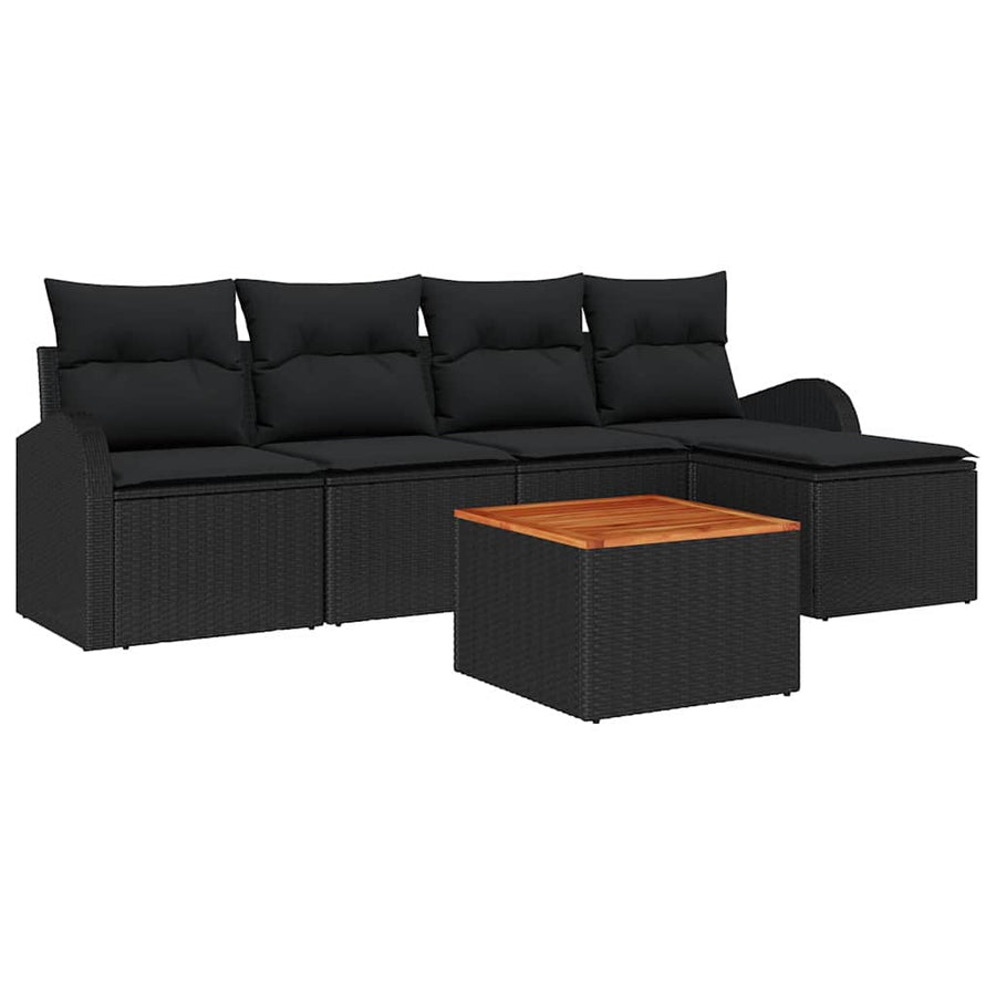Tuinbankenset met opslag 6 pcs Zwart poly rattan