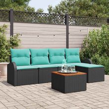 Tuinbankenset met opslag 6 pcs Zwart en Turquoise poly rattan