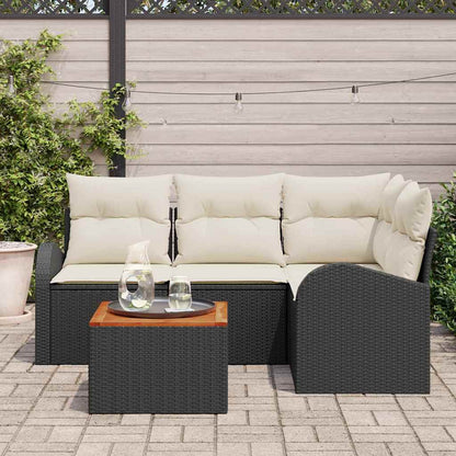 Tuinbankenset met opslag 5 pcs Zwart en Crème poly rattan