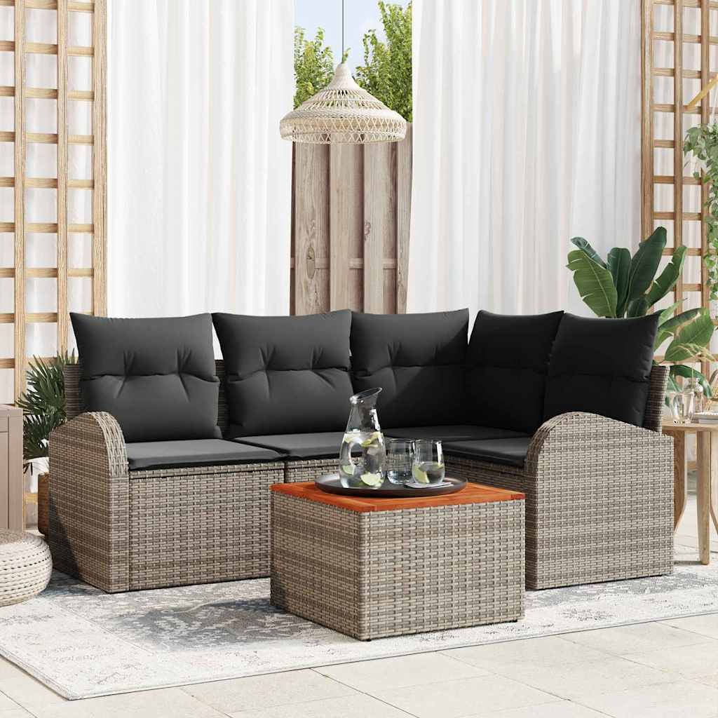 Tuinbankenset met opslag 5 pcs Grijs poly rattan