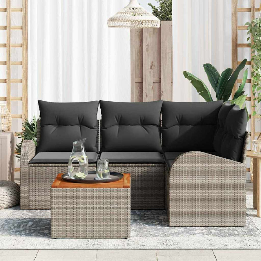 Tuinbankenset met opslag 5 pcs Grijs poly rattan