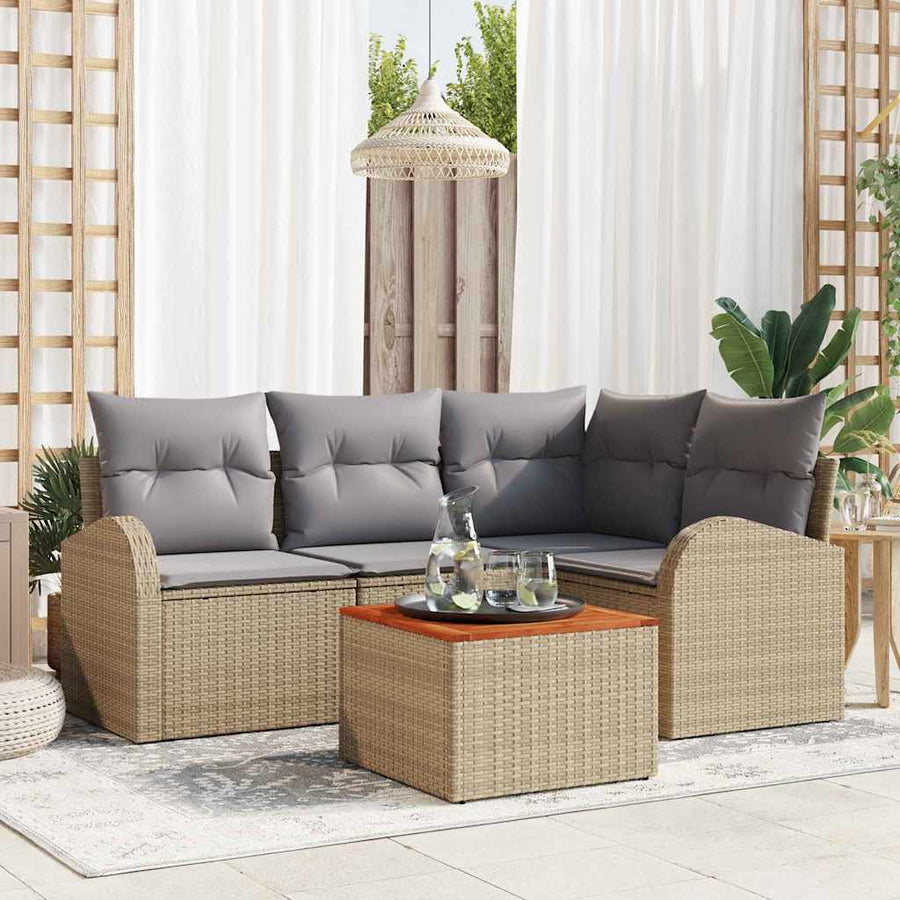 Tuinbankenset Met Opslag 5 Pcs En Licht Grijs Poly Rattan beige en lichtgrijs