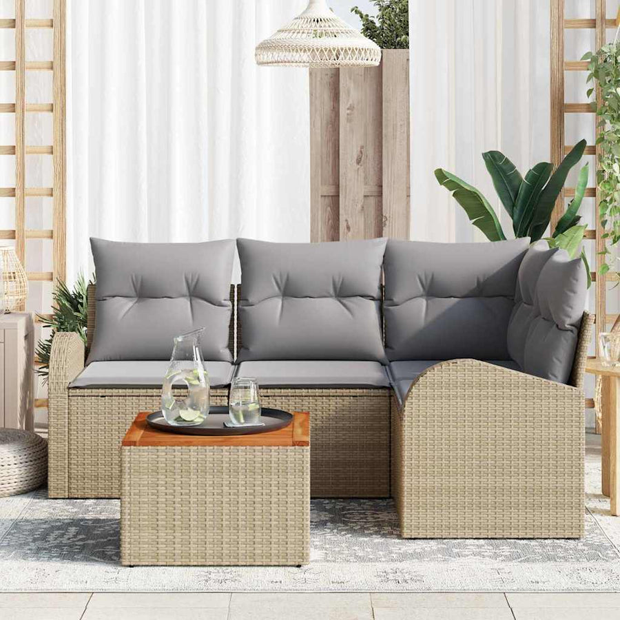 Tuinbankenset Met Opslag 5 Pcs En Licht Grijs Poly Rattan beige en lichtgrijs