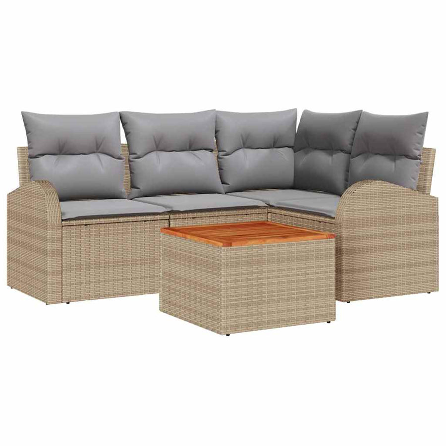Tuinbankenset Met Opslag 5 Pcs En Licht Grijs Poly Rattan beige en lichtgrijs