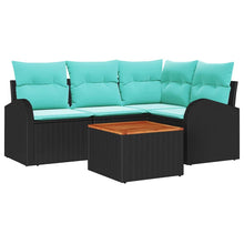 Tuinbankenset met opslag 5 pcs Zwart en Turquoise poly rattan
