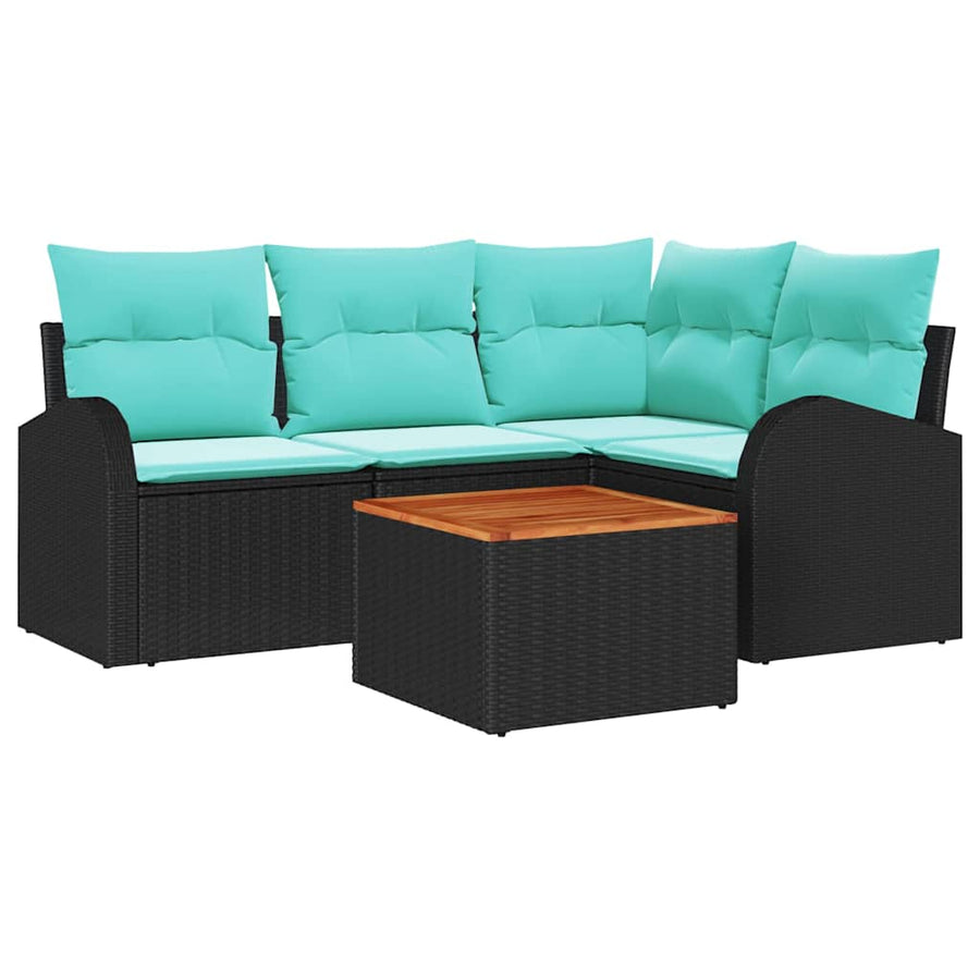 Tuinbankenset met opslag 5 pcs Zwart en Turquoise poly rattan