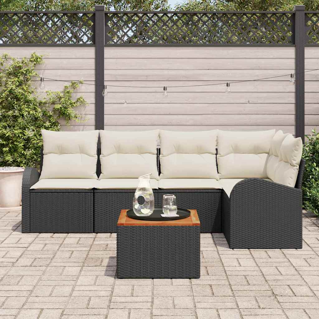 Tuinbankenset met opslag 6 pcs Zwart en Crème poly rattan