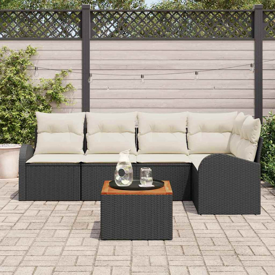 Tuinbankenset met opslag 6 pcs Zwart en Crème poly rattan