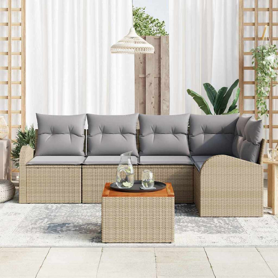 Tuinbankenset met opslag 6 pcs Beige en Licht Grijs poly rattan