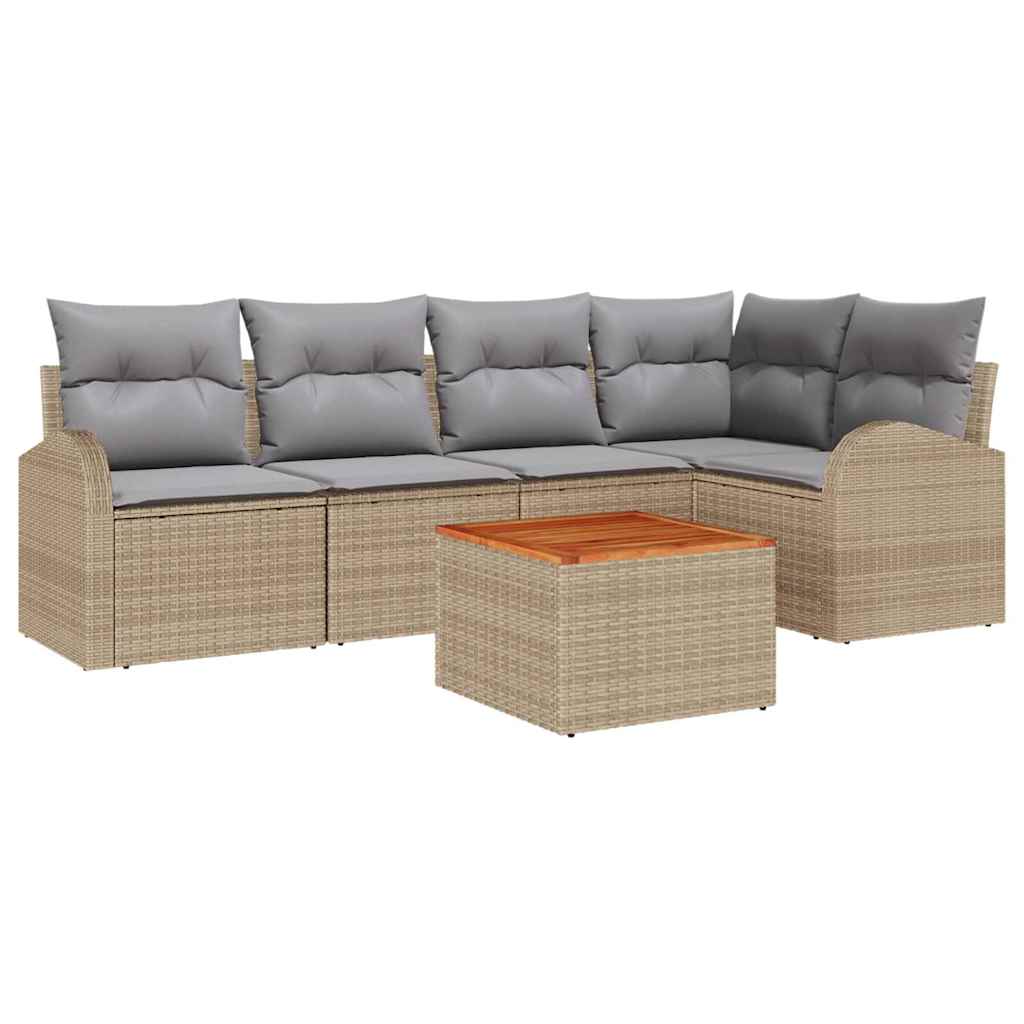 Tuinbankenset met opslag 6 pcs Beige en Licht Grijs poly rattan