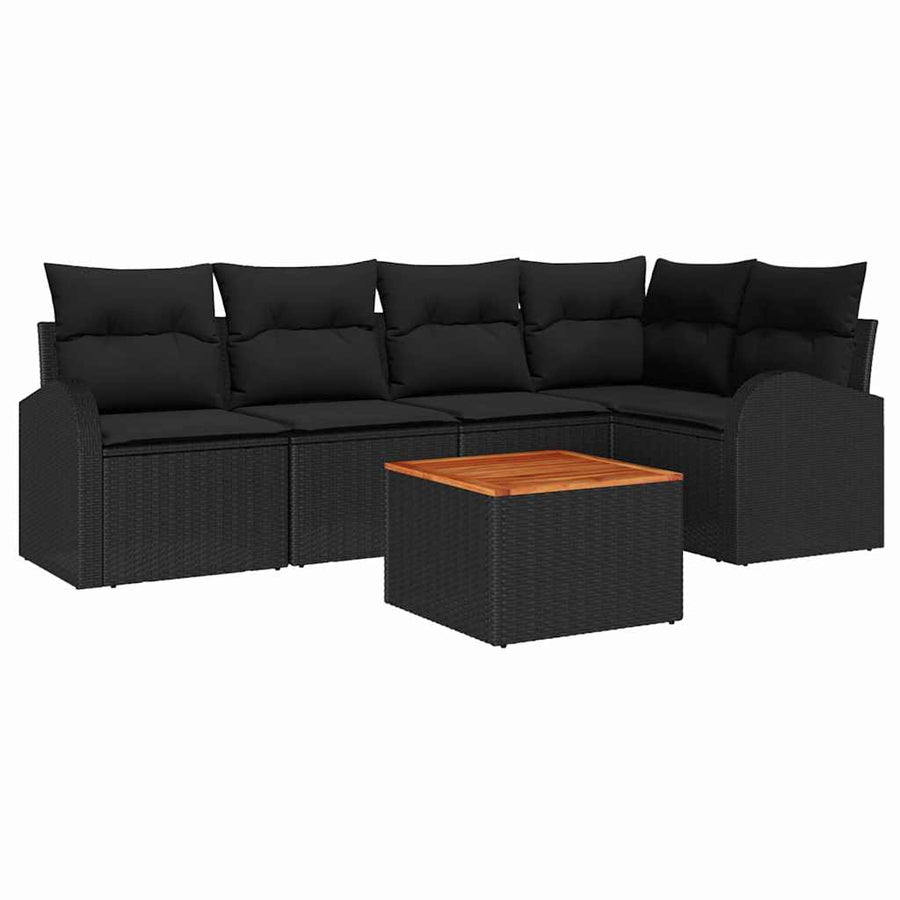 Tuinbankenset met opslag 6 pcs Zwart poly rattan