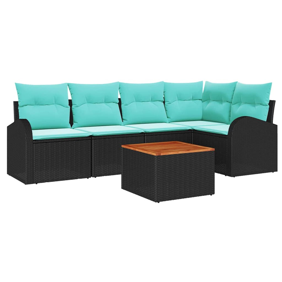 Tuinbankenset met opslag 6 pcs Zwart en Turquoise poly rattan
