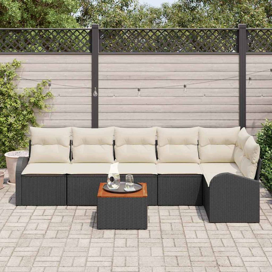 Tuinbankenset met opslag 7 pcs Zwart en Crème poly rattan