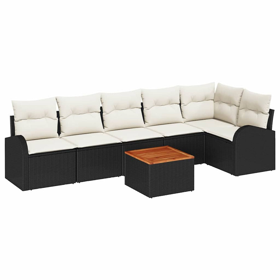 Tuinbankenset met opslag 7 pcs Zwart en Crème poly rattan