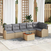 Tuinbankenset 7-delig poly rattan acaciahout beige lichtgrijs