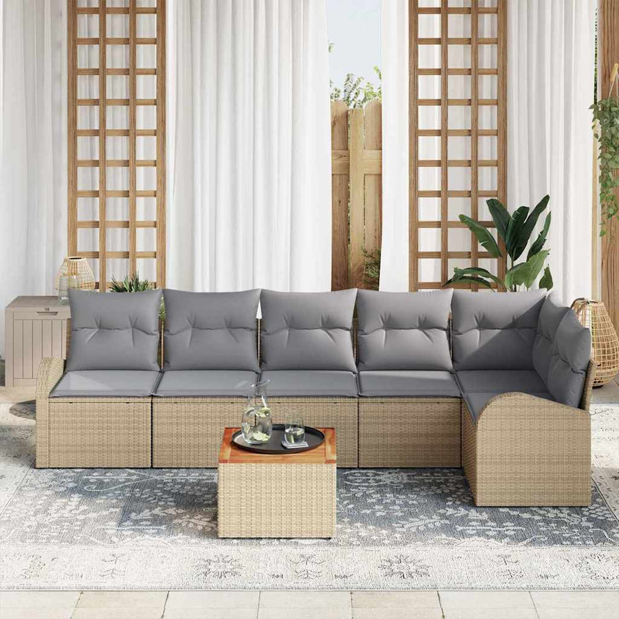 Tuinbankenset met opslag 7 pcs Beige en Licht Grijs poly rattan