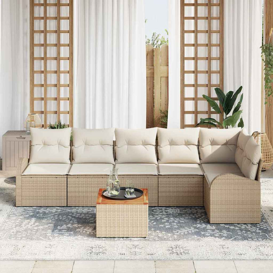 Tuinbankenset 7 st Beige en Crème poly rattan
