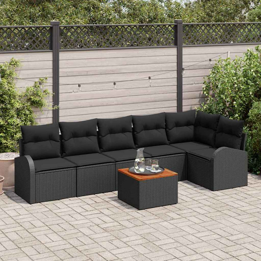 Tuinbankenset met opslag 7 pcs Zwart poly rattan