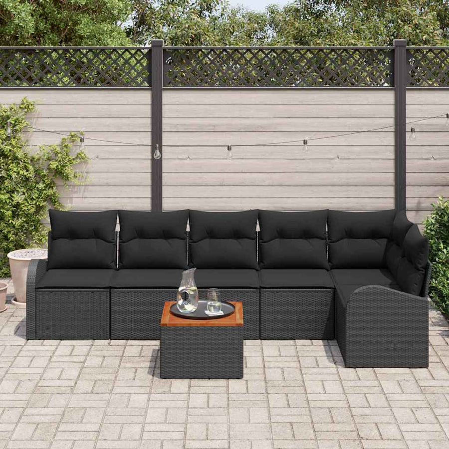 Tuinbankenset met opslag 7 pcs Zwart poly rattan