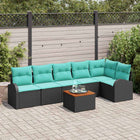Tuinbankenset met opslag 7 pcs Zwart en Turquoise poly rattan
