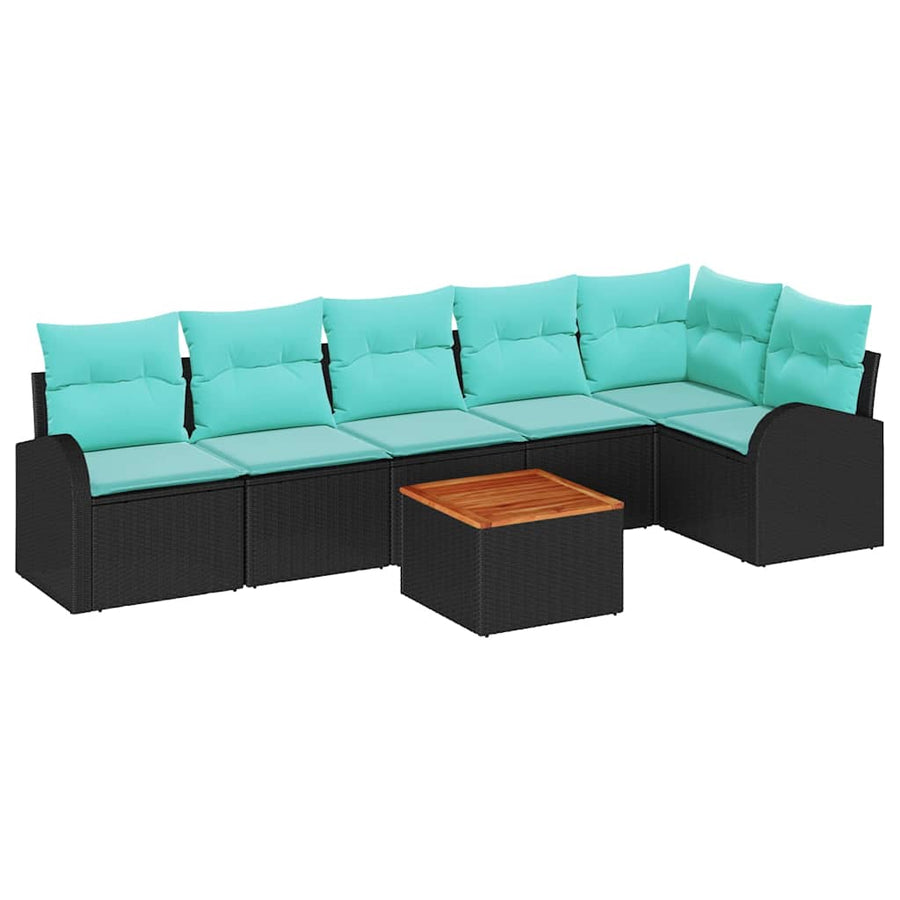 Tuinbankenset met opslag 7 pcs Zwart en Turquoise poly rattan